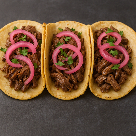 Slow-Cooked American Wagyu Chuck Roast Tacos with Pickled Onions